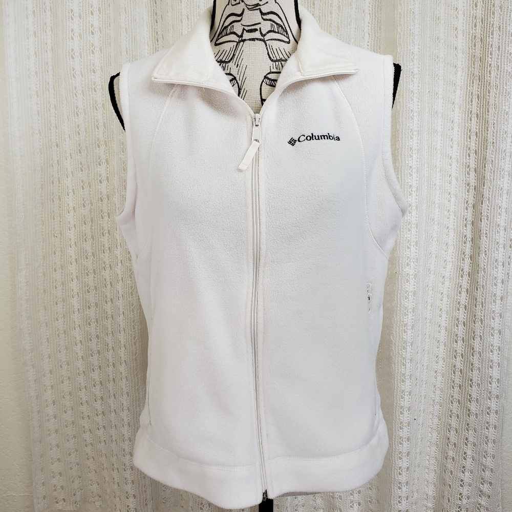 Columbia Micro Fleece Cream Off White Zip Up Vest Size Medium